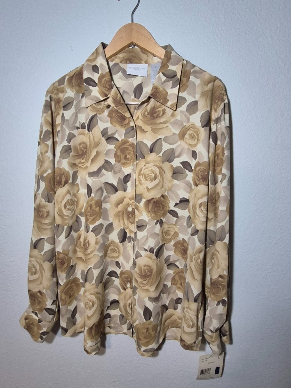 Vintage Liz Claiborne Womens Shirt Blouse  Rose Floral Size L Long Sleeve NWT